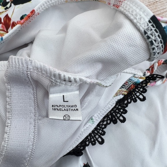 Women's Black Lace One-Piece Swimsuit Deep V Halter Open Back Size L - Picture 15 of 16